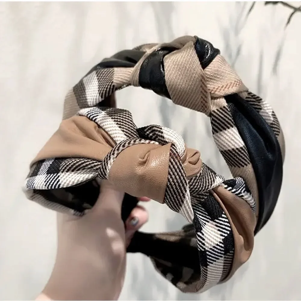 TOP KNOT PLAID PRINT CLASSIC FAMOUS DESIGNER HEADBAND WOMEN HAIR ACCESSO…
